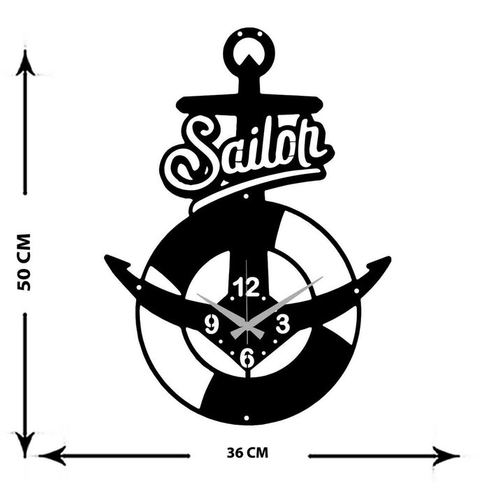 Orologio da Parete Ancora, Nero, Metallo, 36x0,15x50 cm, DESIGN MANIA