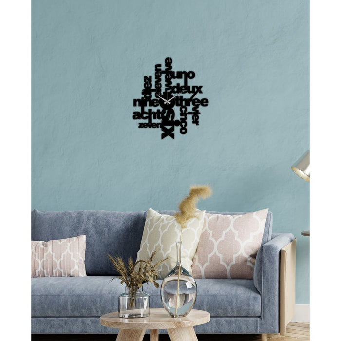 Orologio da Parete Scritte, Nero, Metallo, 50x0,15x54 cm, DESIGN MANIA