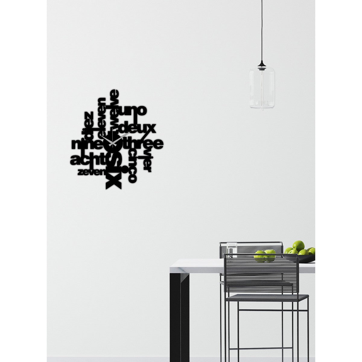 Orologio da Parete Scritte, Nero, Metallo, 50x0,15x54 cm, DESIGN MANIA
