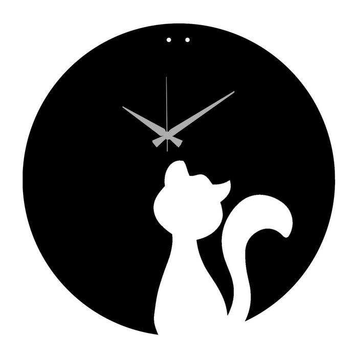 Orologio da Parete Gatto 1, Nero, Metallo, 42x0,15x42 cm, DESIGN MANIA