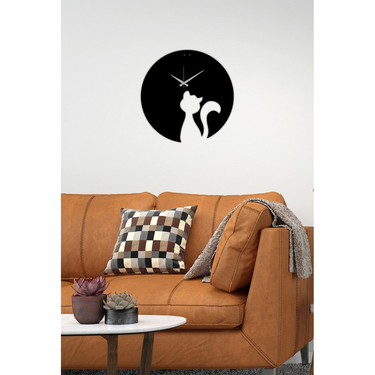 Orologio da Parete Gatto 1, Nero, Metallo, 42x0,15x42 cm, DESIGN MANIA