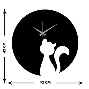 Orologio da Parete Gatto 1, Nero, Metallo, 42x0,15x42 cm, DESIGN MANIA
