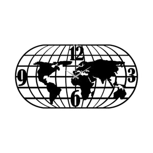 Orologio da Parete Mappa, Nero, Metallo, 100x0,15x52 cm, DESIGN MANIA