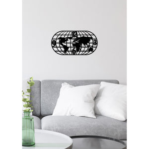 Orologio da Parete Mappa, Nero, Metallo, 100x0,15x52 cm, DESIGN MANIA