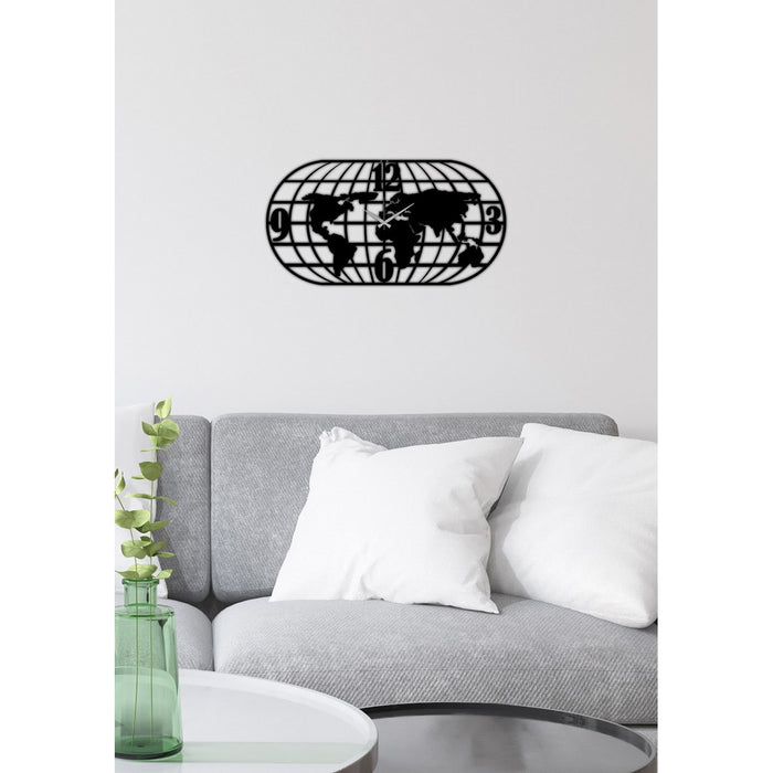 Orologio da Parete Mappa, Nero, Metallo, 100x0,15x52 cm, DESIGN MANIA