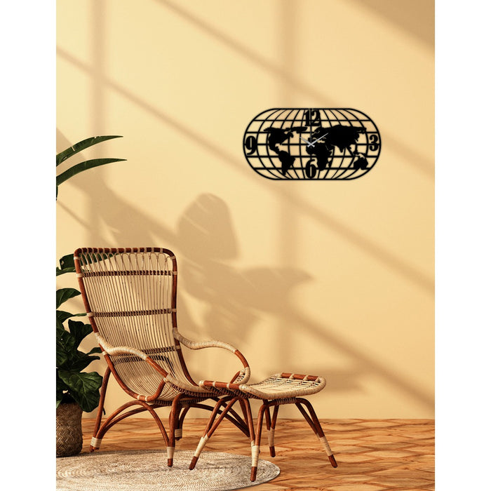 Orologio da Parete Mappa, Nero, Metallo, 100x0,15x52 cm, DESIGN MANIA