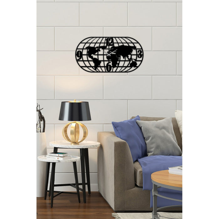 Orologio da Parete Mappa, Nero, Metallo, 100x0,15x52 cm, DESIGN MANIA