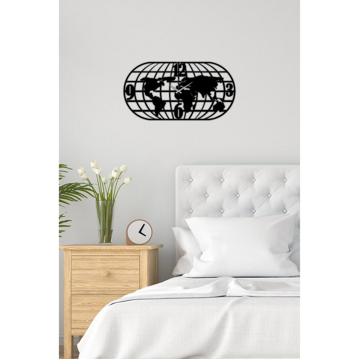 Orologio da Parete Mappa, Nero, Metallo, 100x0,15x52 cm, DESIGN MANIA
