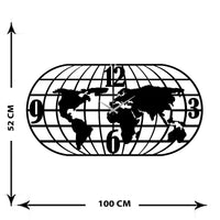 Orologio da Parete Mappa, Nero, Metallo, 100x0,15x52 cm, DESIGN MANIA