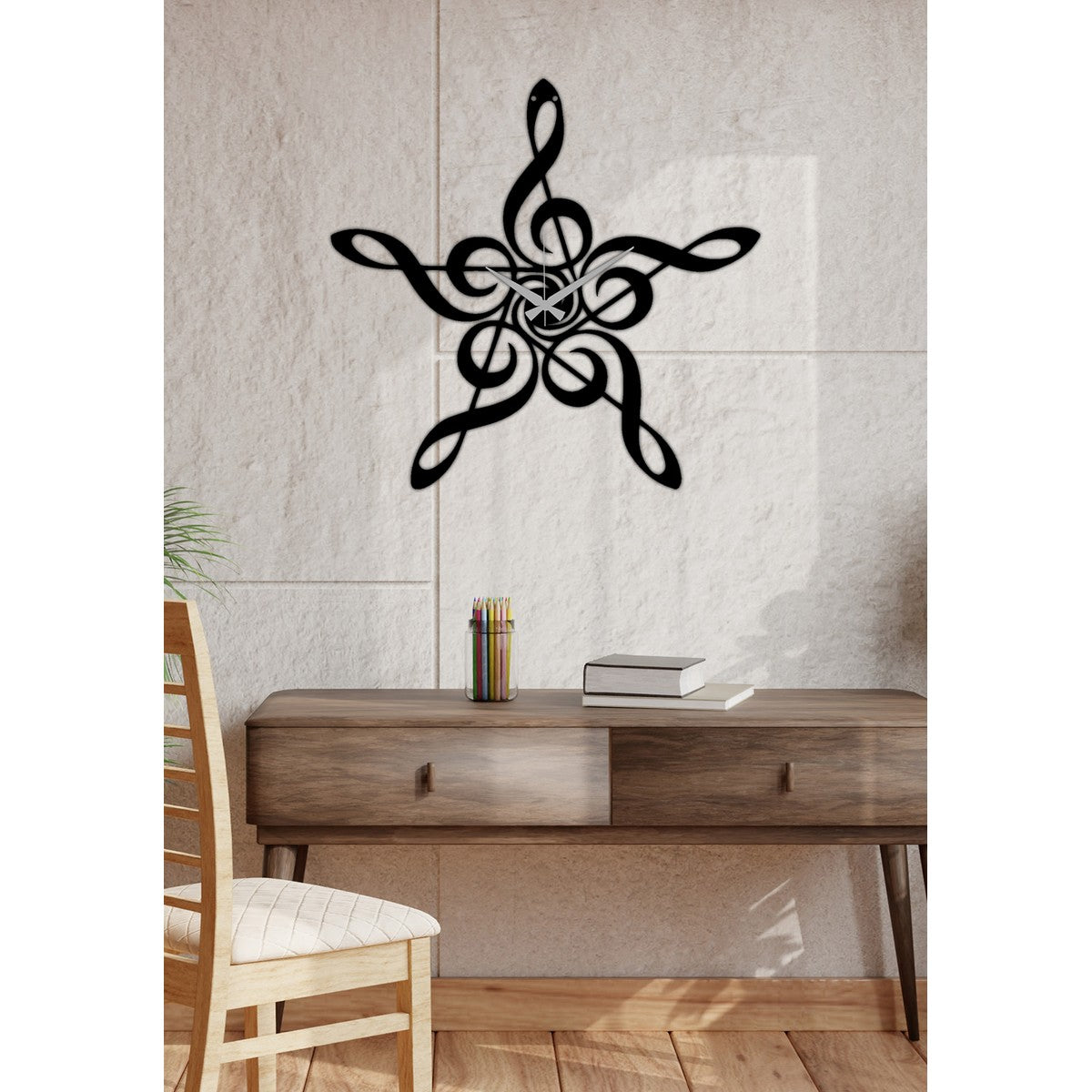 Orologio da Parete Musica, Nero, Metallo, 50x0,15x48 cm, DESIGN MANIA