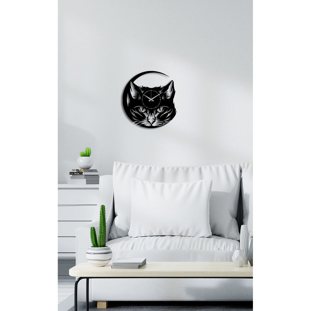 Orologio da Parete Gatto 2, Nero, Metallo, 43x0,15x45 cm, DESIGN MANIA