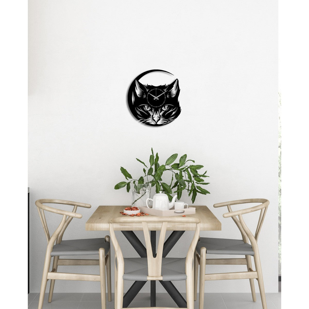 Orologio da Parete Gatto 2, Nero, Metallo, 43x0,15x45 cm, DESIGN MANIA