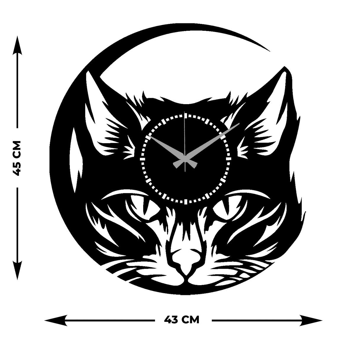 Orologio da Parete Gatto 2, Nero, Metallo, 43x0,15x45 cm, DESIGN MANIA