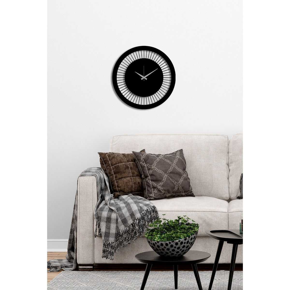 Orologio da Parete Geometrico 57, Nero, Metallo, 40x0,15x40 cm cm, DESIGN MANIA