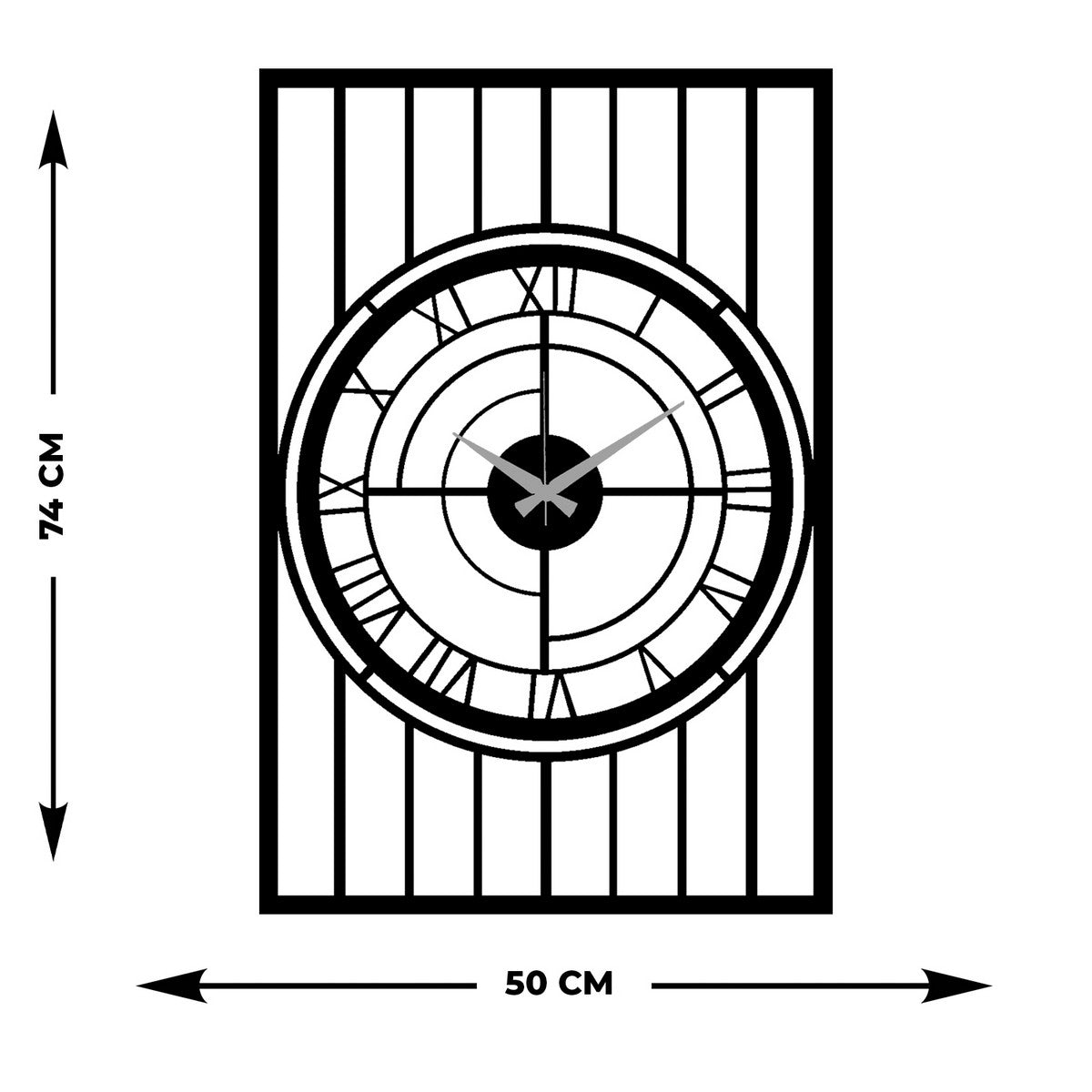 Orologio da Parete Geometrico 59, Nero, Metallo, 50x0,15x74 cm, DESIGN MANIA