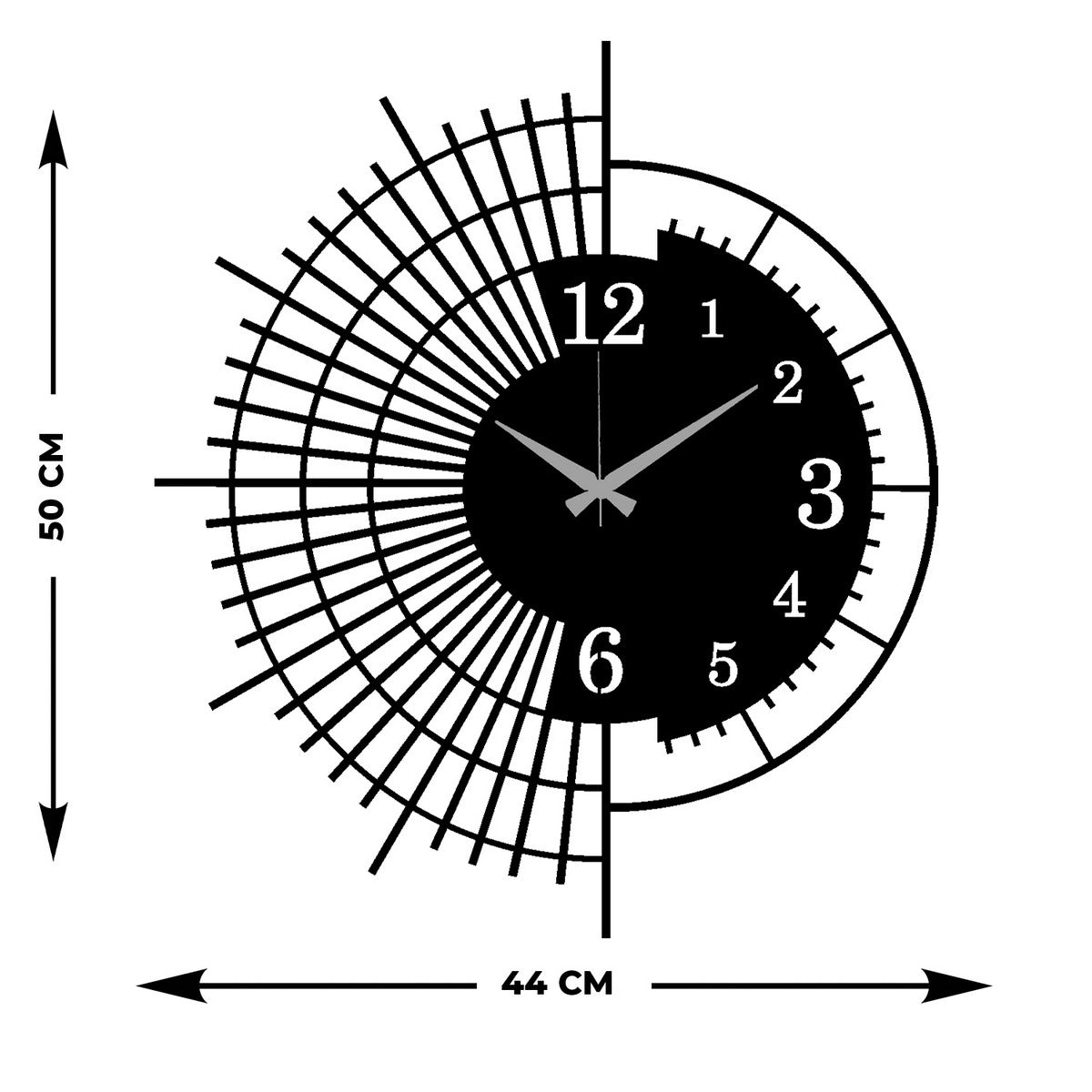 Orologio da Parete Geometrico 64, Nero, Metallo, 44x0,15x50 cm, DESIGN MANIA