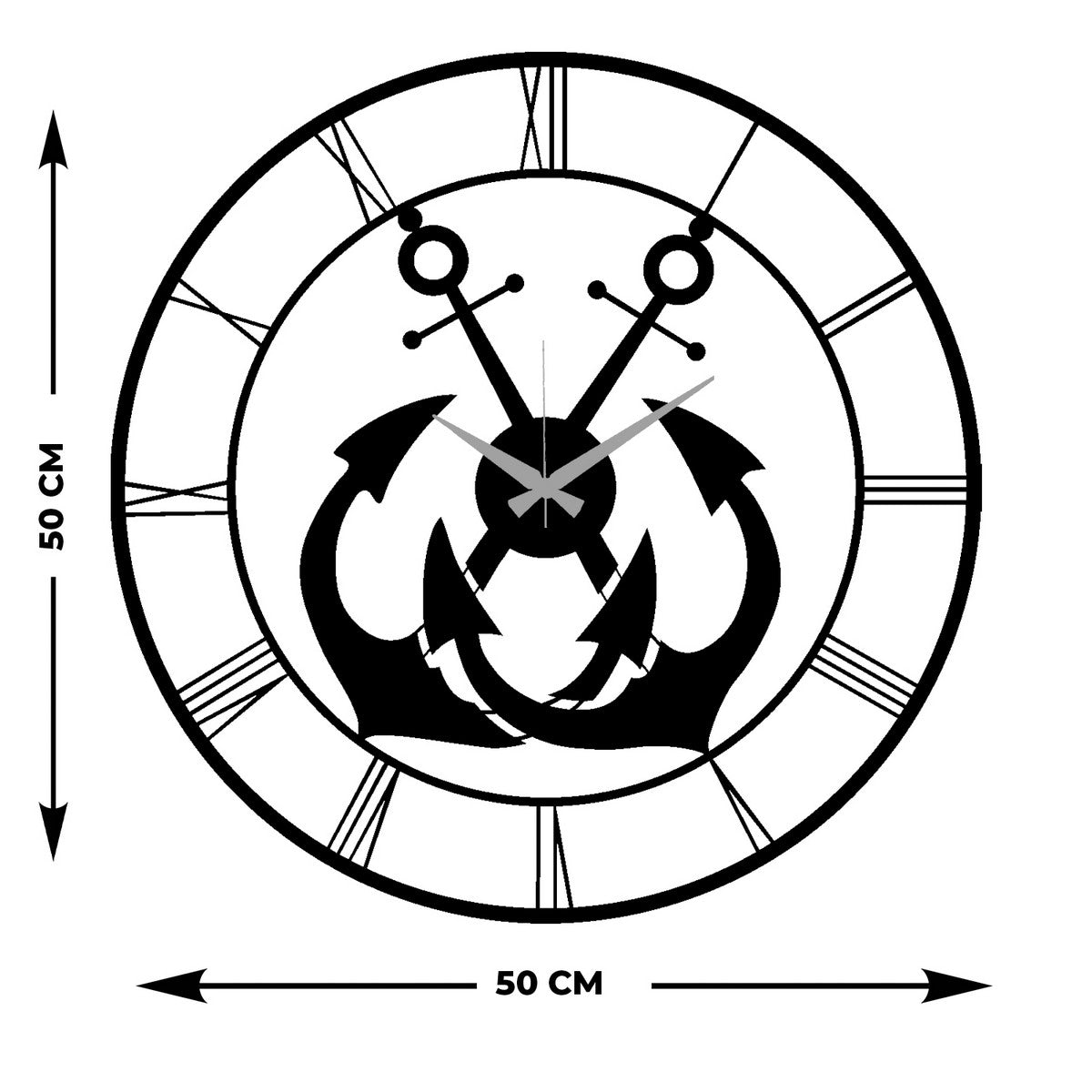 Orologio da Parete Ancore, Nero, Metallo, 50x0,15x50 cm, DESIGN MANIA