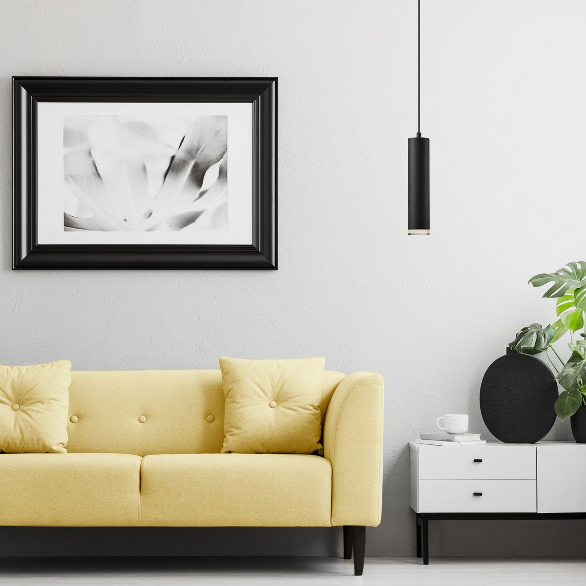 Lampada a Sospensione Franco, Nero, Metallo, 100x8x8 cm, Seven Design