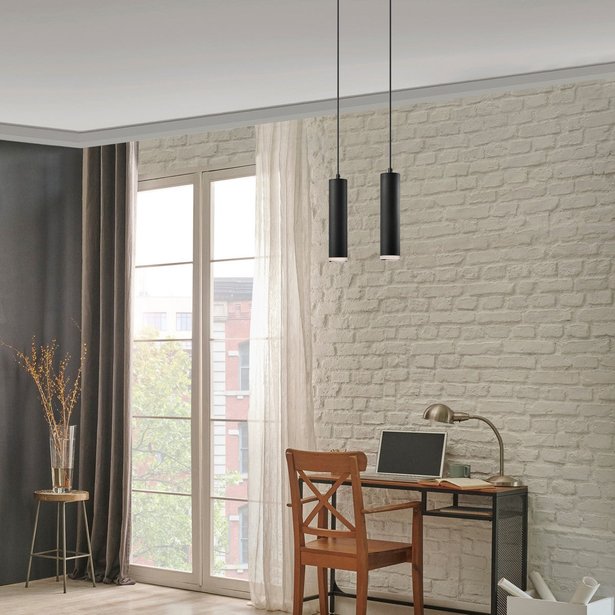 Lampada a Sospensione Franco, Nero, Metallo, 99x32x8 cm, Seven Design