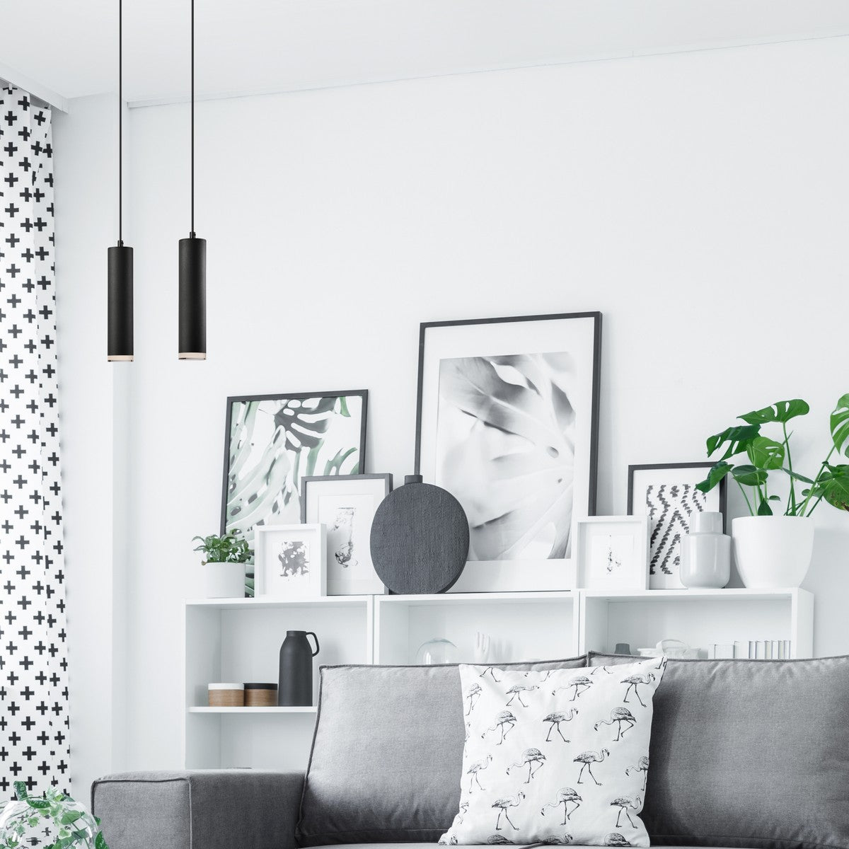 Lampada a Sospensione Franco, Nero, Metallo, 99x32x8 cm, Seven Design