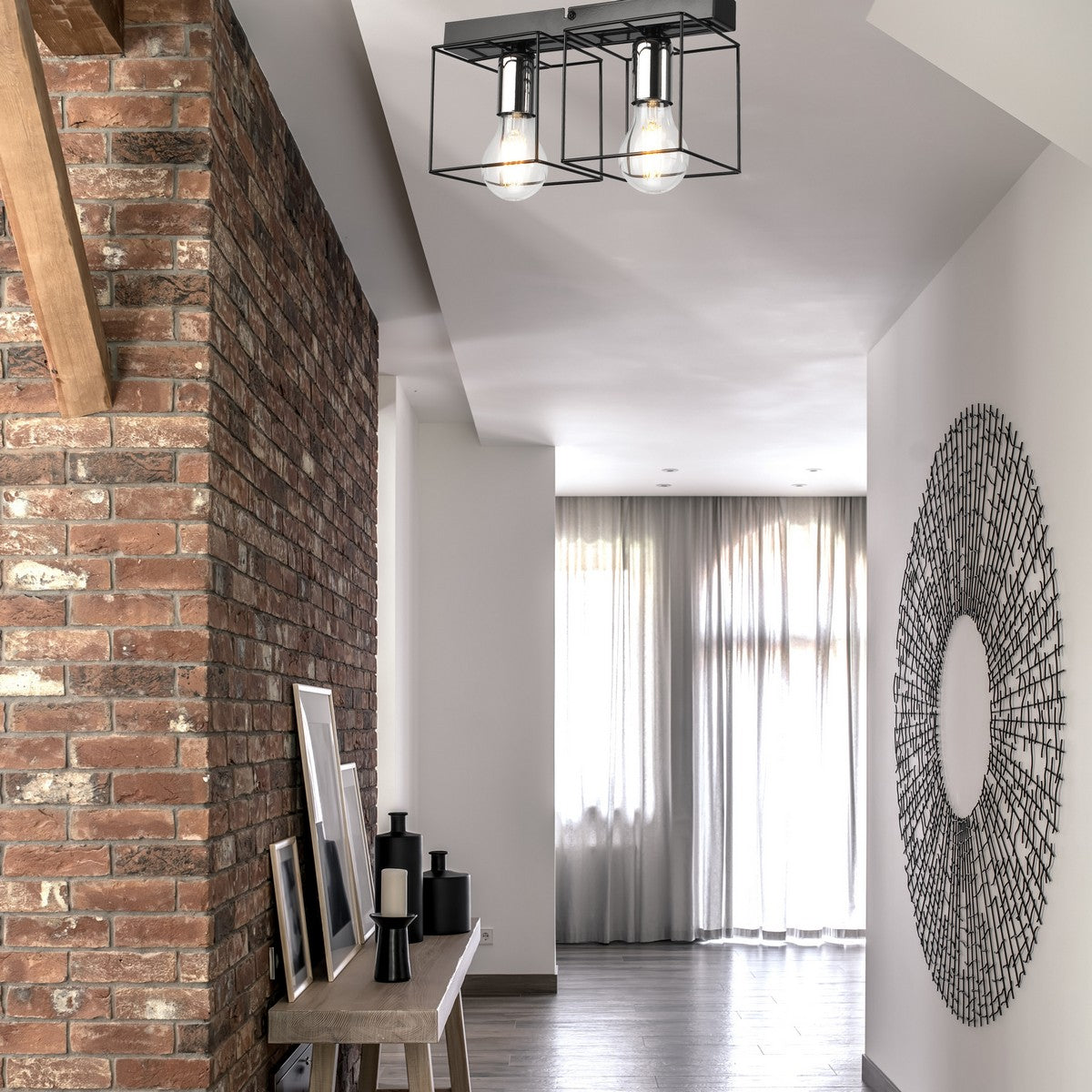 Lampada a Soffitto Mika 8, Nero, Metallo, 17x32x13 cm, Seven Design