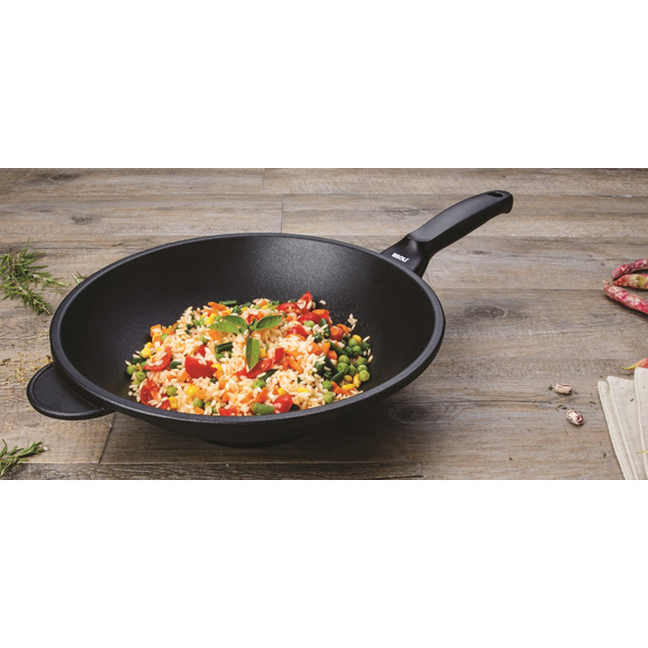 Wok Explora, Nero, Alluminio Pressofuso, 32x32x10 cm, Risoli'