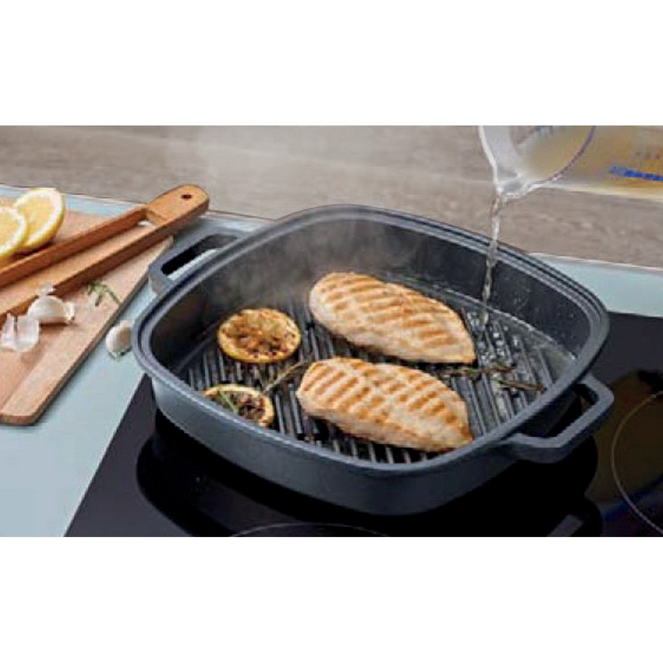 Padella Grill Vapore Explora, Nero, Alluminio Pressofuso, 26x26x5,5 cm, Risoli'