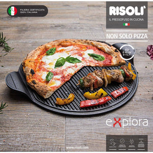 Piastra Pizza Grill Explora, Nero, Alluminio Pressofuso, 40x35x1,5 cm, Risoli'