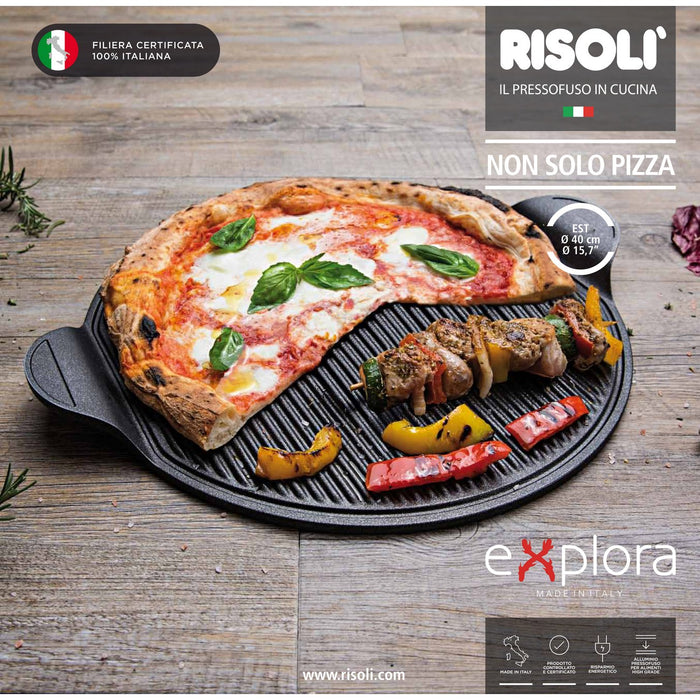 Piastra Pizza Grill Explora, Nero, Alluminio Pressofuso, 40x35x1,5 cm, Risoli'