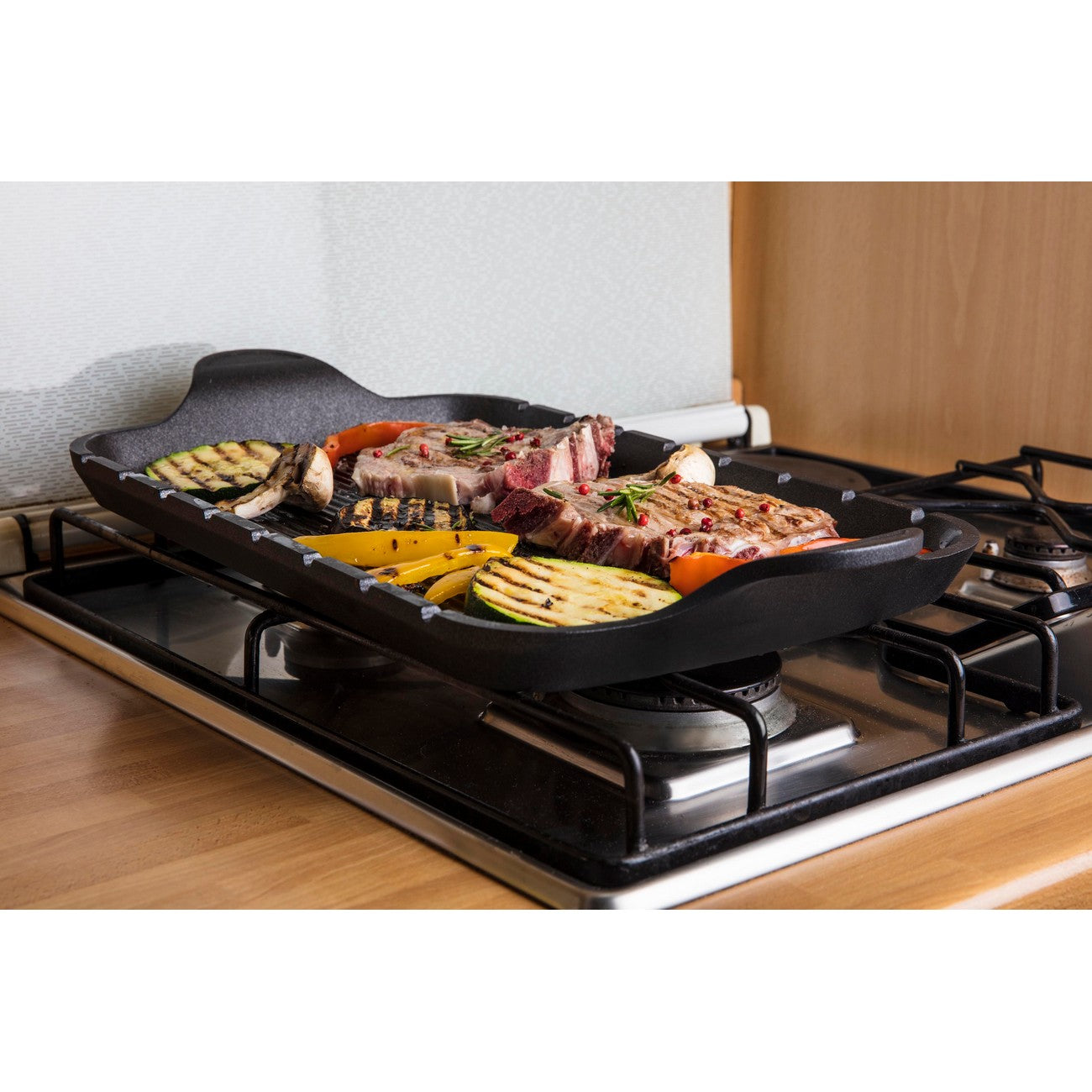 Piastra Grill-Brochette Explora, Nero, Alluminio Pressofuso, 47x26x2 cm, Risoli'