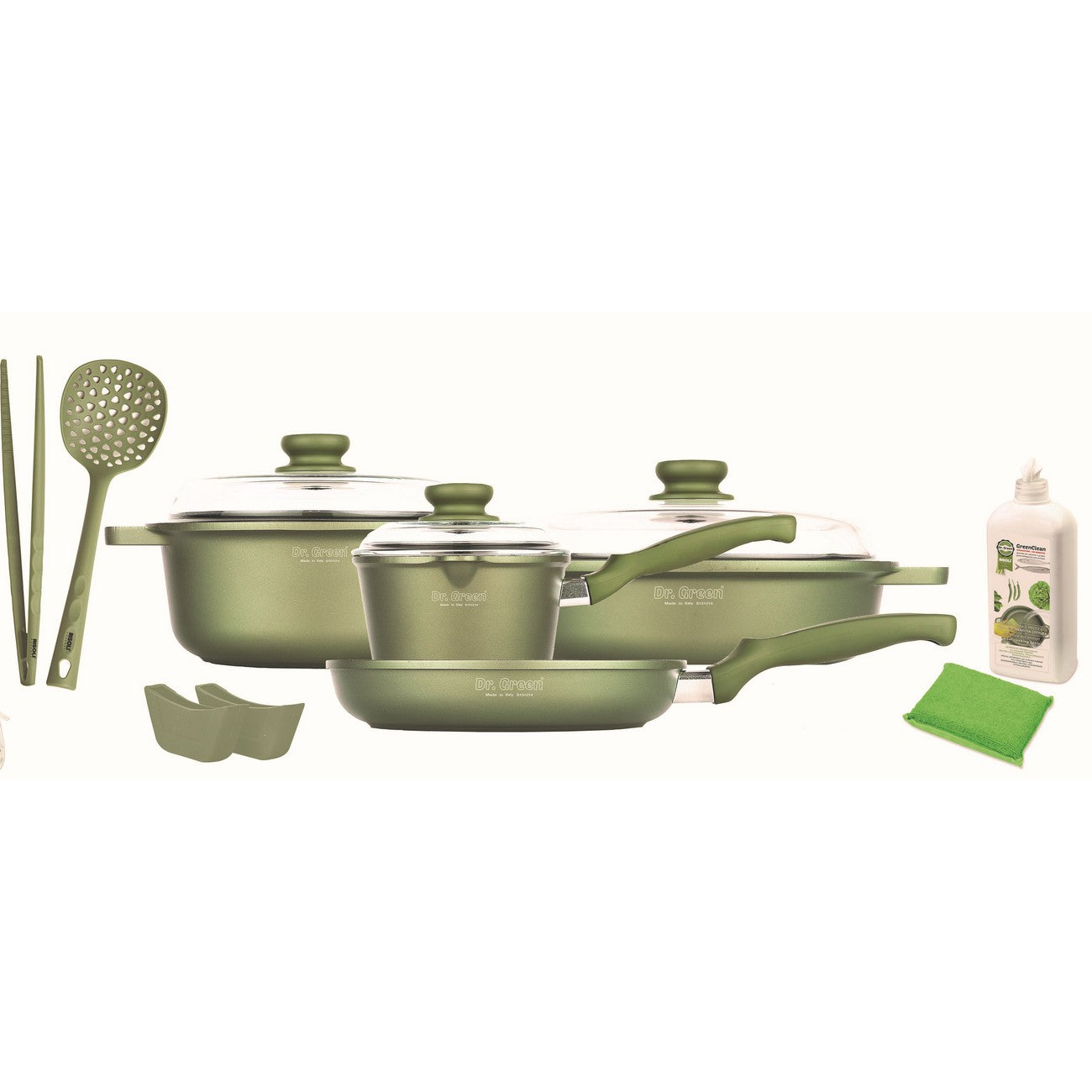 Set Batteria da Cucina GreenStone, Verde, Alluminio Pressofuso, 36x36x8,5 cm, Risoli'