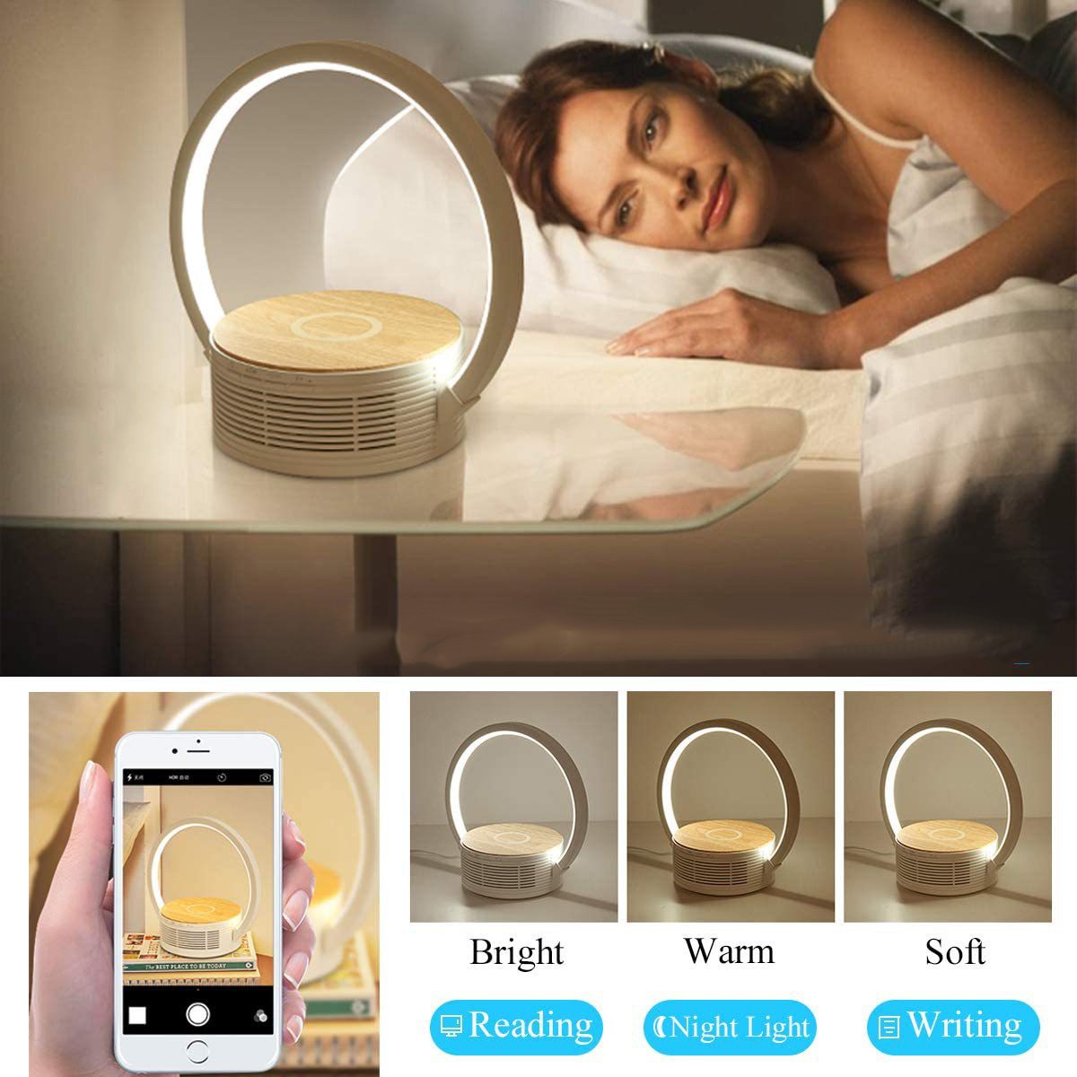 Lampada da Tavolo Smart Lilli, Bianco, Plastica, 25,4x6,4x22 cm, Majestic