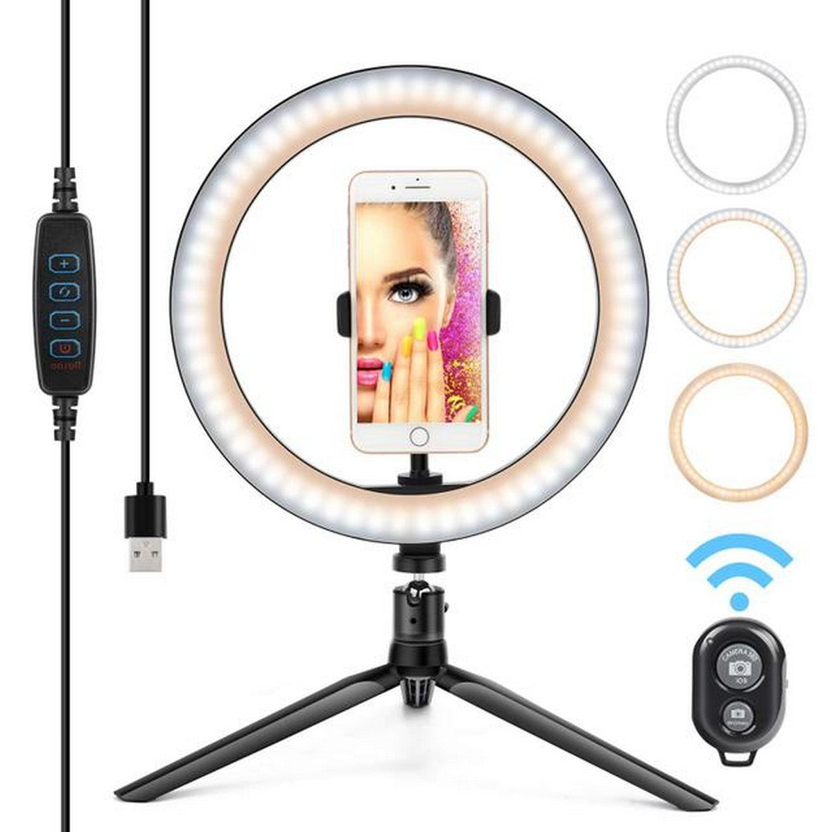 Ring Light Myselfie, Nero, Plastica, 26x26x26 cm, Majestic