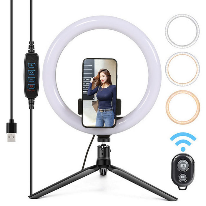 Ring Light Myselfie, Nero, Plastica, 26x26x26 cm, Majestic