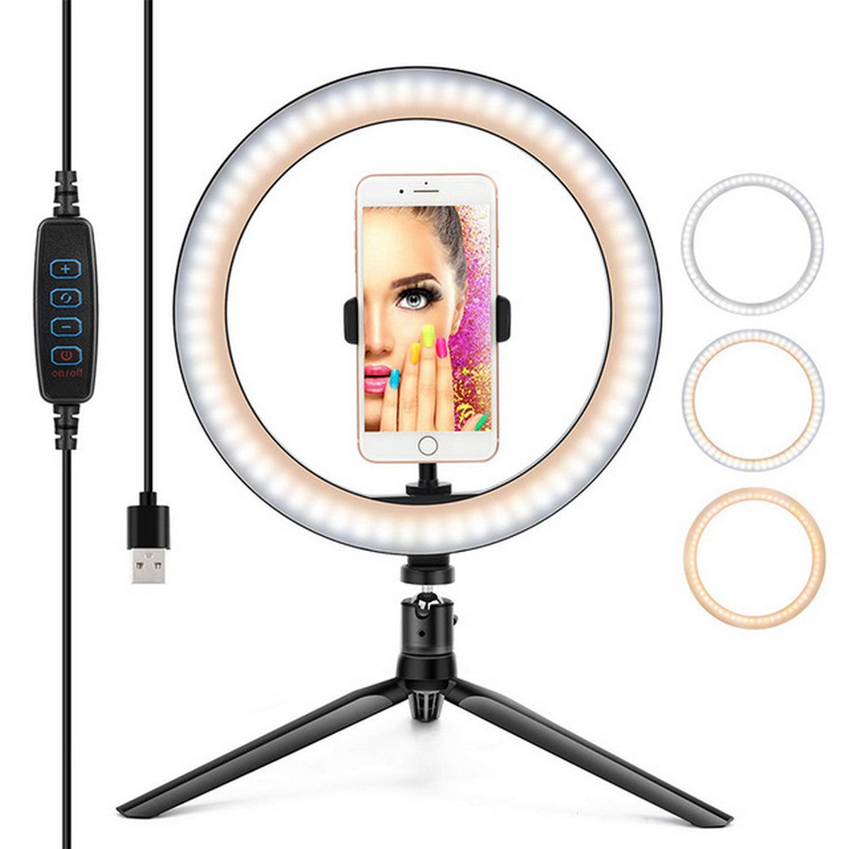 Ring Light Myselfie, Nero, Plastica, 26x26x26 cm, Majestic