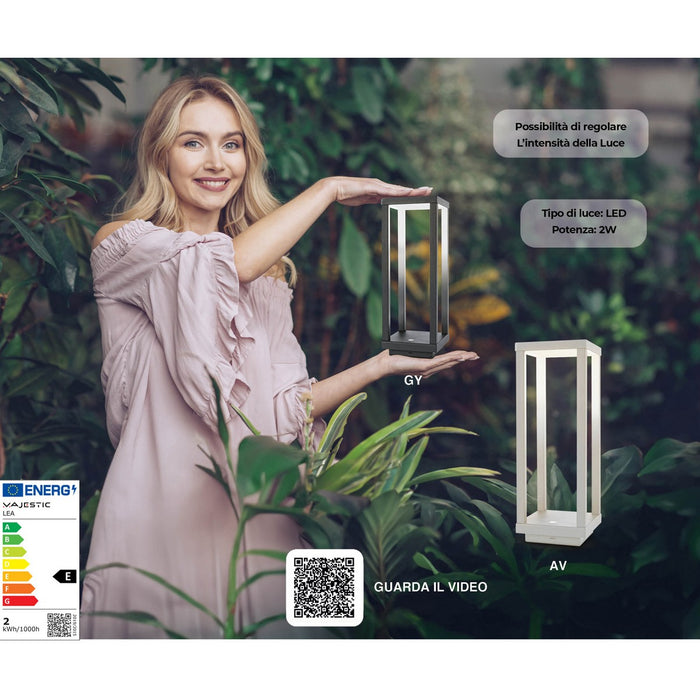 Lampada da Tavolo Ricaricabile Lea, Grigio, Plastica, 10x10x28,5 cm, Majestic