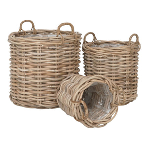 Set di 3 Cesti Portaoggetti Burton, Marrone, Rattan, 62x62x53 cm, Seven Design