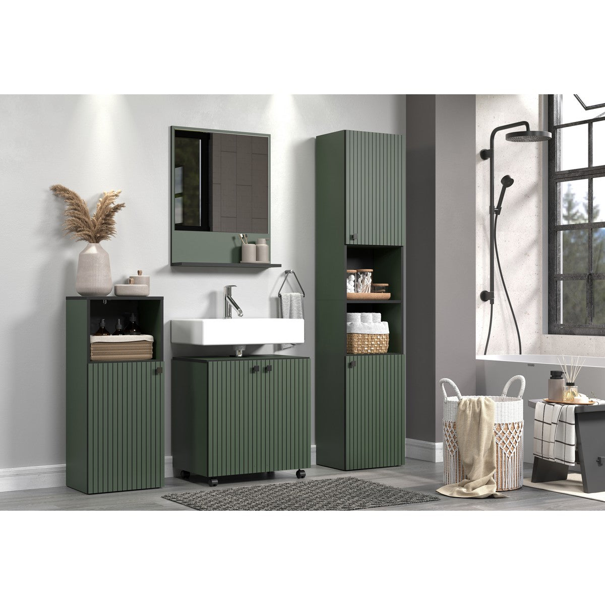 Mobile Bagno Sottolavabo Pure, Verde, Truciolare Melaminico, 60x42x64 cm, Seven Design