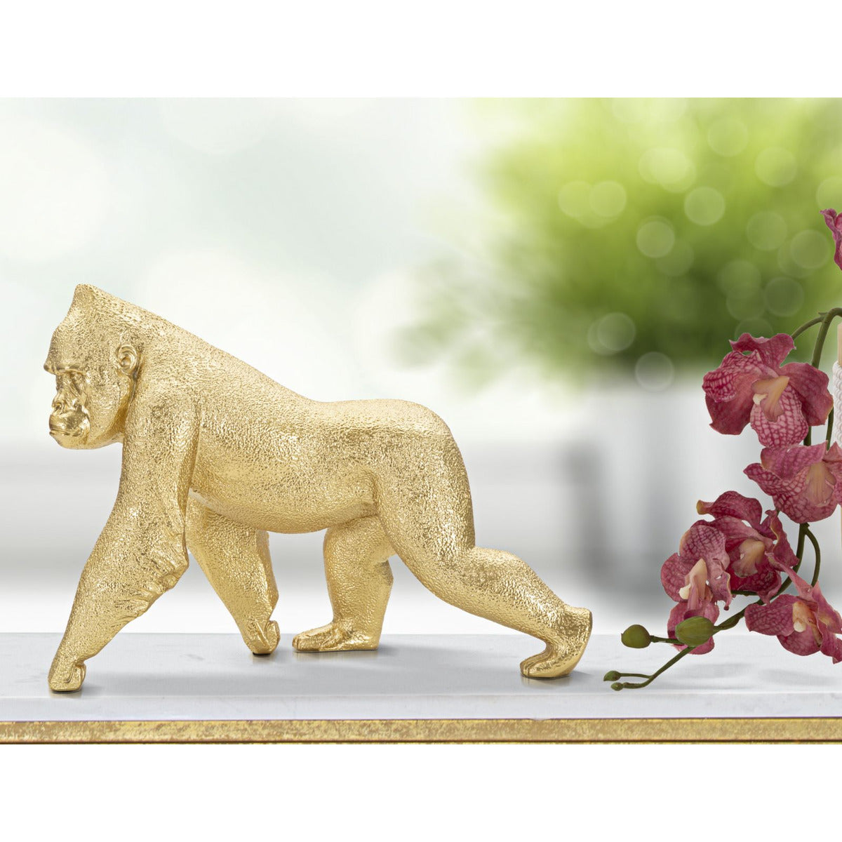 Scultura Gorilla 4, Oro, Poliresina, 29,7x11,5x21,8 cm, Seven Design