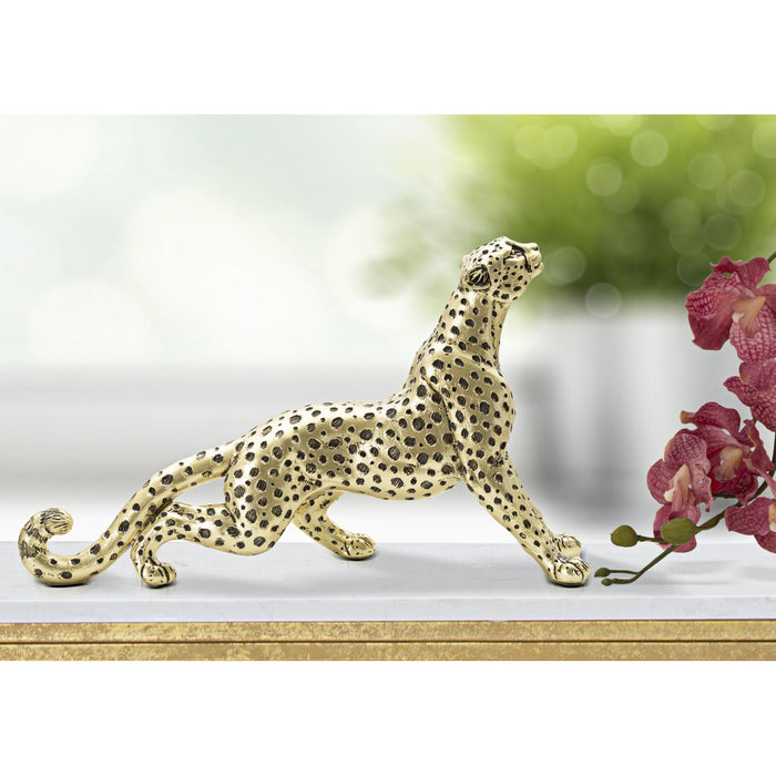 Scultura Leopardo, Oro, Poliresina, 33x7,7x19,5 cm, Seven Design