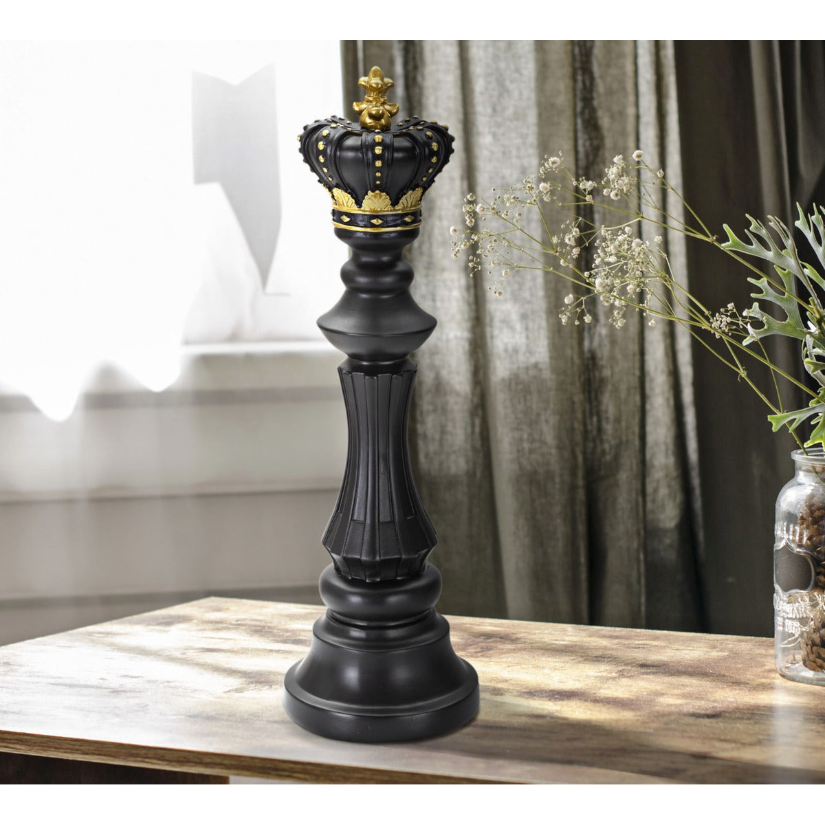 Scultura Scacchi 7, Nero, Poliresina, 13x13x40,5 cm, Seven Design