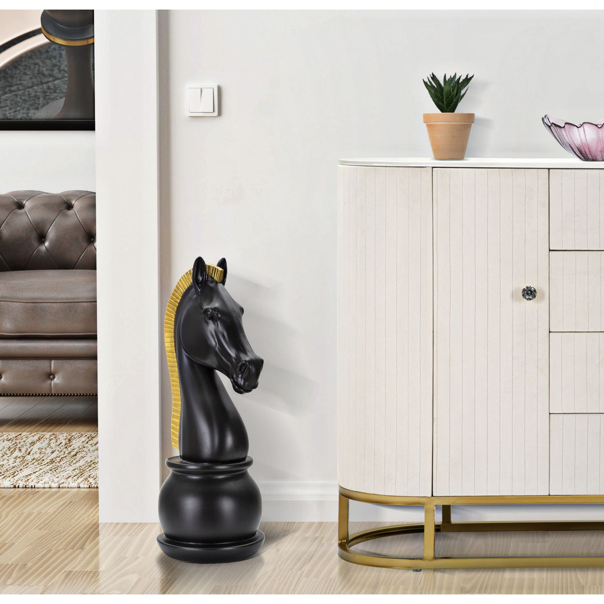 Scultura Scacchi 5, Nero, Poliresina, 18,5x18,5x50 cm, Seven Design