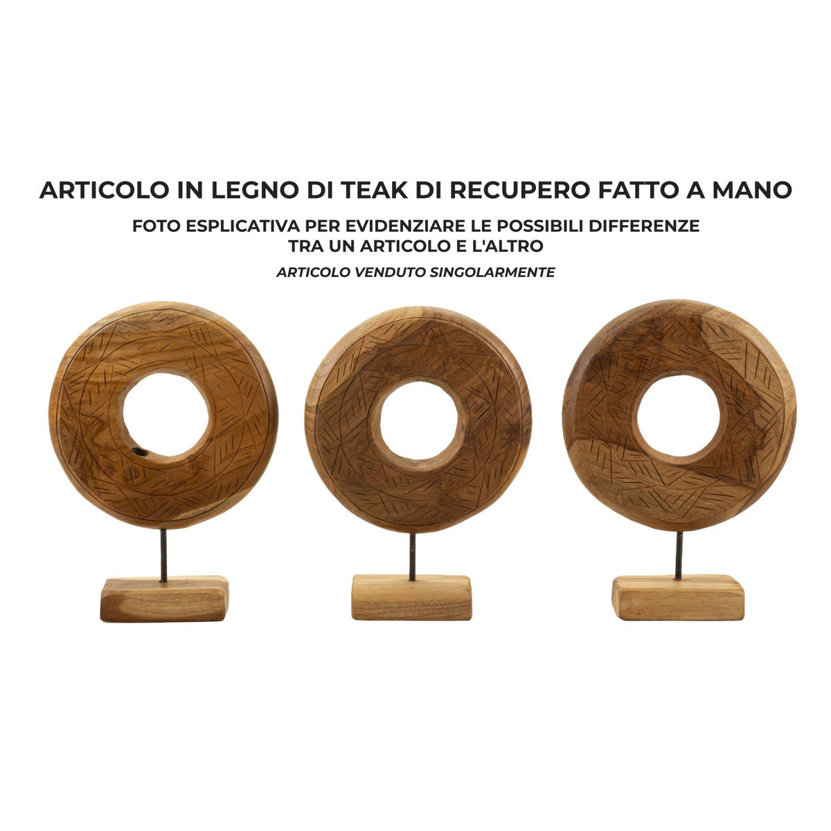 Scultura Cerchi 37, Marrone, Legno, 28x10x38 cm, Seven Design