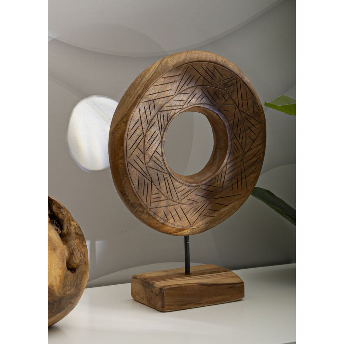 Scultura Cerchi 37, Marrone, Legno, 28x10x38 cm, Seven Design