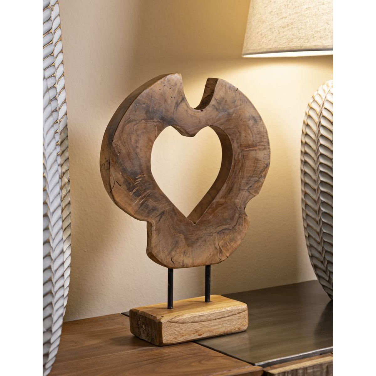 Scultura Cuore 7, Marrone, Legno, 28x10x38 cm, Seven Design