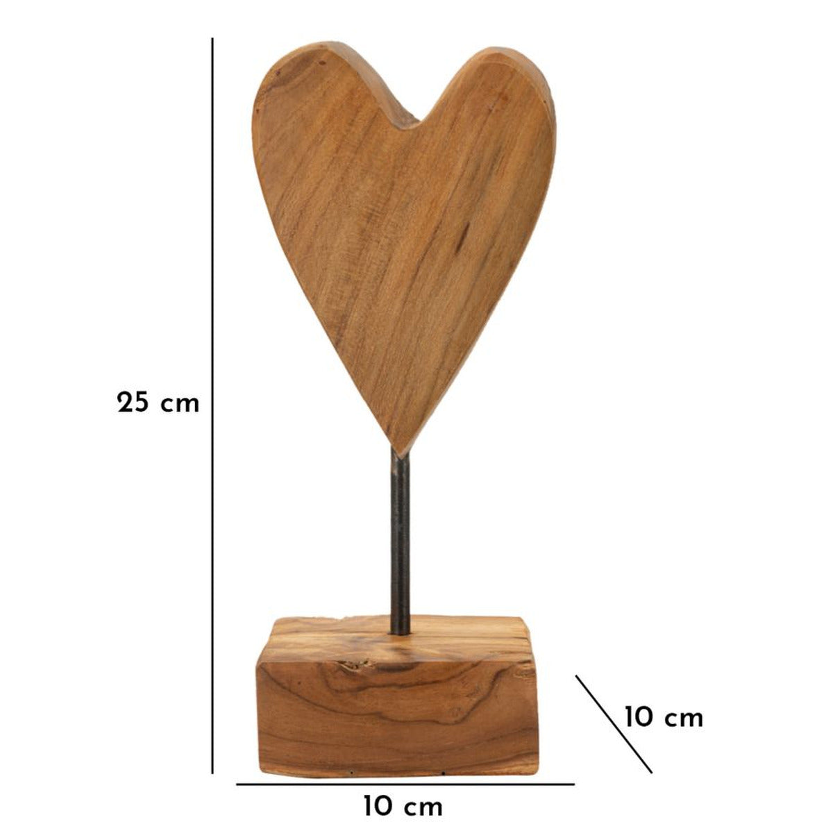 Scultura Cuore 10, Marrone, Legno, 10x10x25 cm, Seven Design