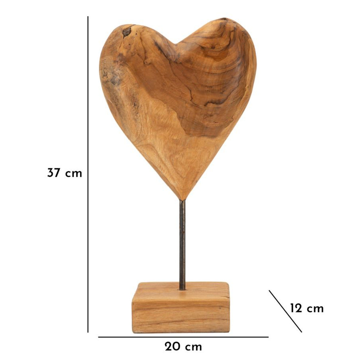 Scultura Cuore 6, Marrone, Legno, 20x12x37 cm, Seven Design