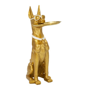 Vassoio Cane 17, Oro, Poliresina, 27x51x74 cm, Seven Design