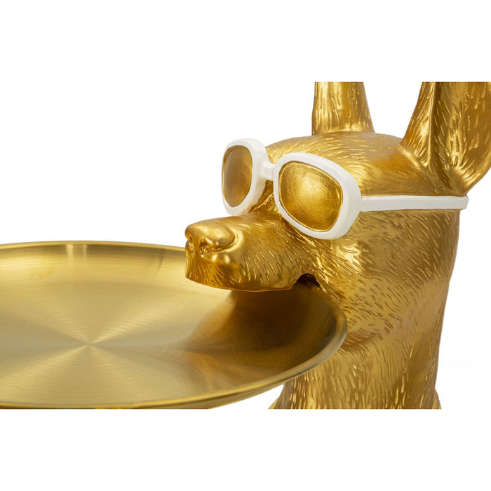 Vassoio Cane 17, Oro, Poliresina, 27x51x74 cm, Seven Design