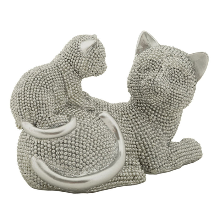 Scultura Gatti 2, Argento, Poliresina, 19x9x13 cm, Seven Design